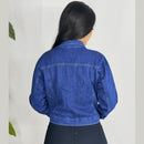 Jaqueta Jeans Feminina Azul com Lycra Cropped Manga Longa Bufante Bellizzi 