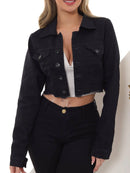 Jaqueta Feminina de Algodão Jeans Cropped Barra Desfiada Bellizzi 