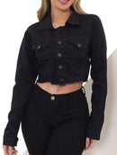 Jaqueta Feminina de Algodão Jeans Cropped Barra Desfiada Bellizzi 