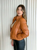 Jaqueta Puffer Feminina de Couro Sintético Cropped com Gola Alta Bellizzi 