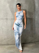Vestido Longo Maxi de Verão com Estampa Tie Dye Elegante Bellizzi 