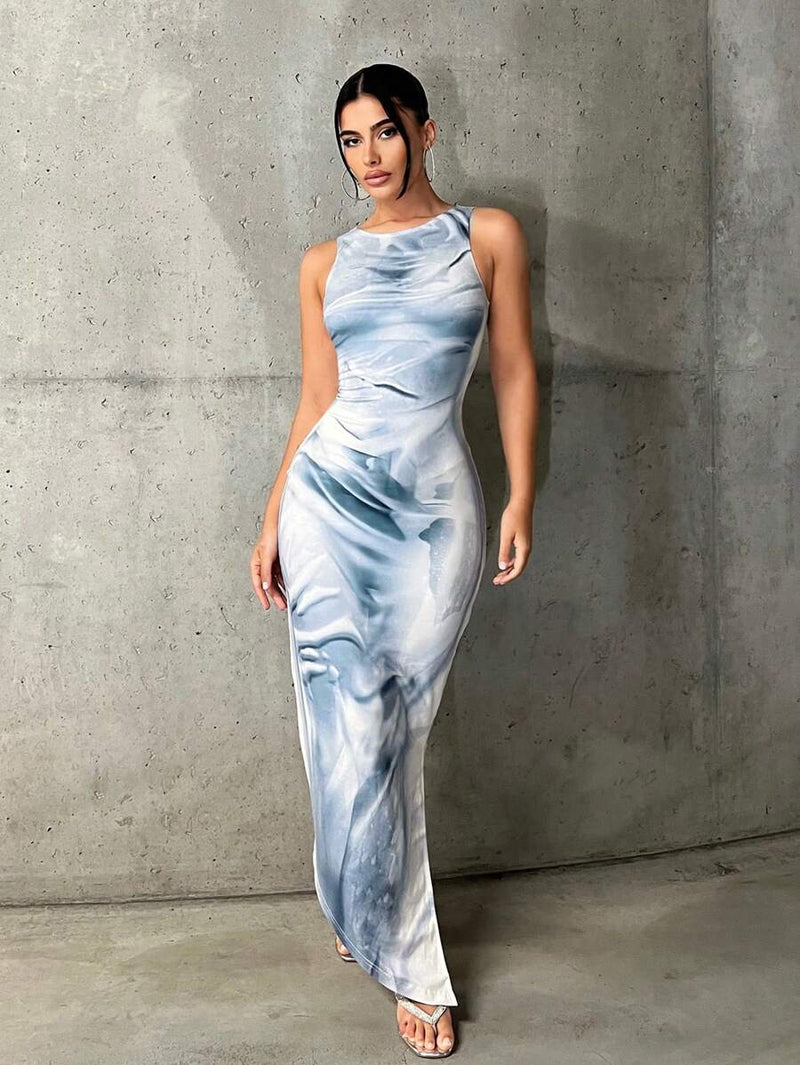 Vestido Longo Maxi de Verão com Estampa Tie Dye Elegante Bellizzi 