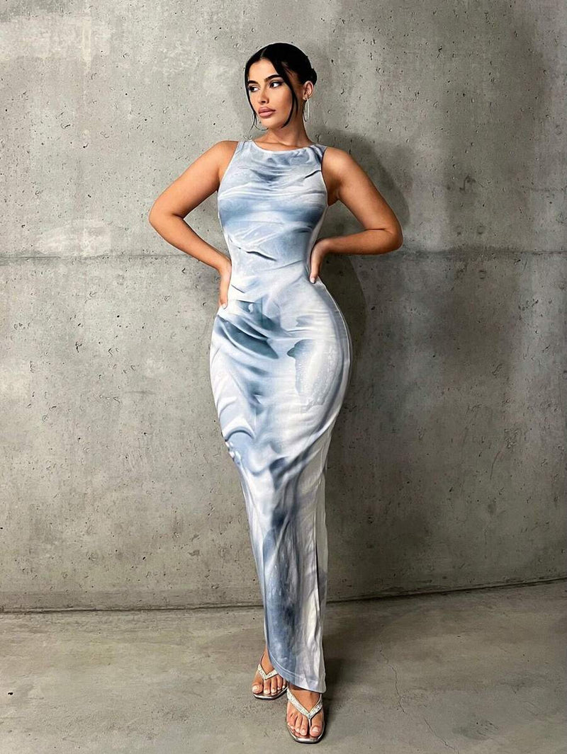 Vestido Longo Maxi de Verão com Estampa Tie Dye Elegante Bellizzi 