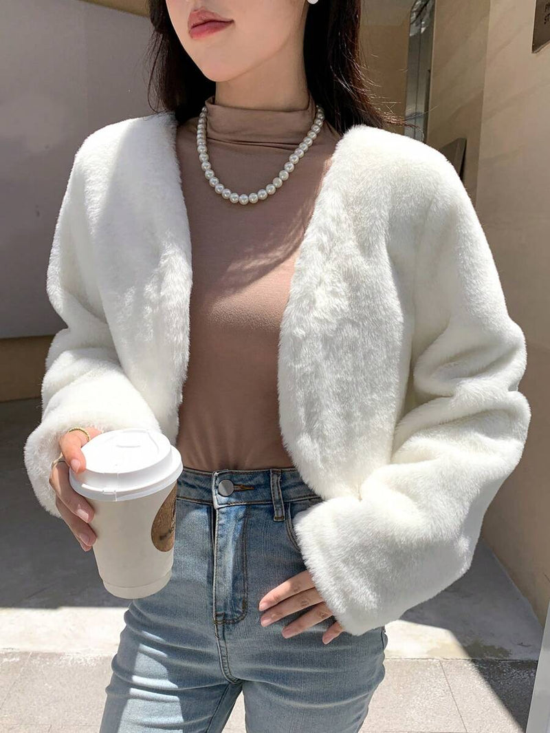Jaqueta Feminina Teddy Branca de Poliéster Casual Outono Bellizzi 