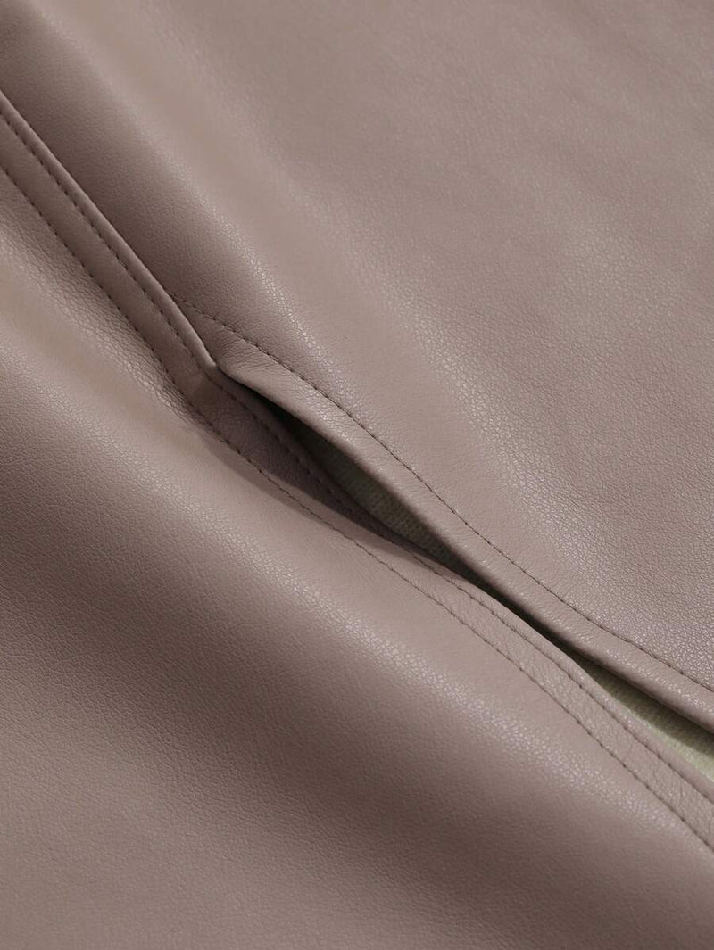 Dazy Star Saia de Couro PU com Cintura Alta e Abertura Lateral, Saia Lápis de Outono e Inverno Bellizzi 