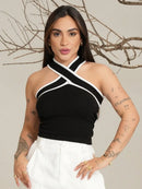 Blusa Feminina Listrada Tricot Modal Preto e Branco Casual Leve Bellizzi 