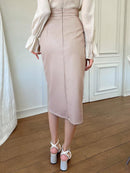 Dazy Star Saia de Couro PU com Cintura Alta e Abertura Lateral, Saia Lápis de Outono e Inverno Bellizzi 