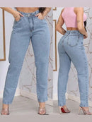 Calça Jeans Mom Feminina Jeans Sem Elastano com Cinto Casual Bellizzi 