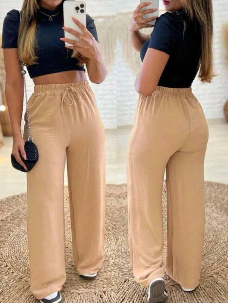 Calça Pantalona Feminina em Duna Cintura Alta