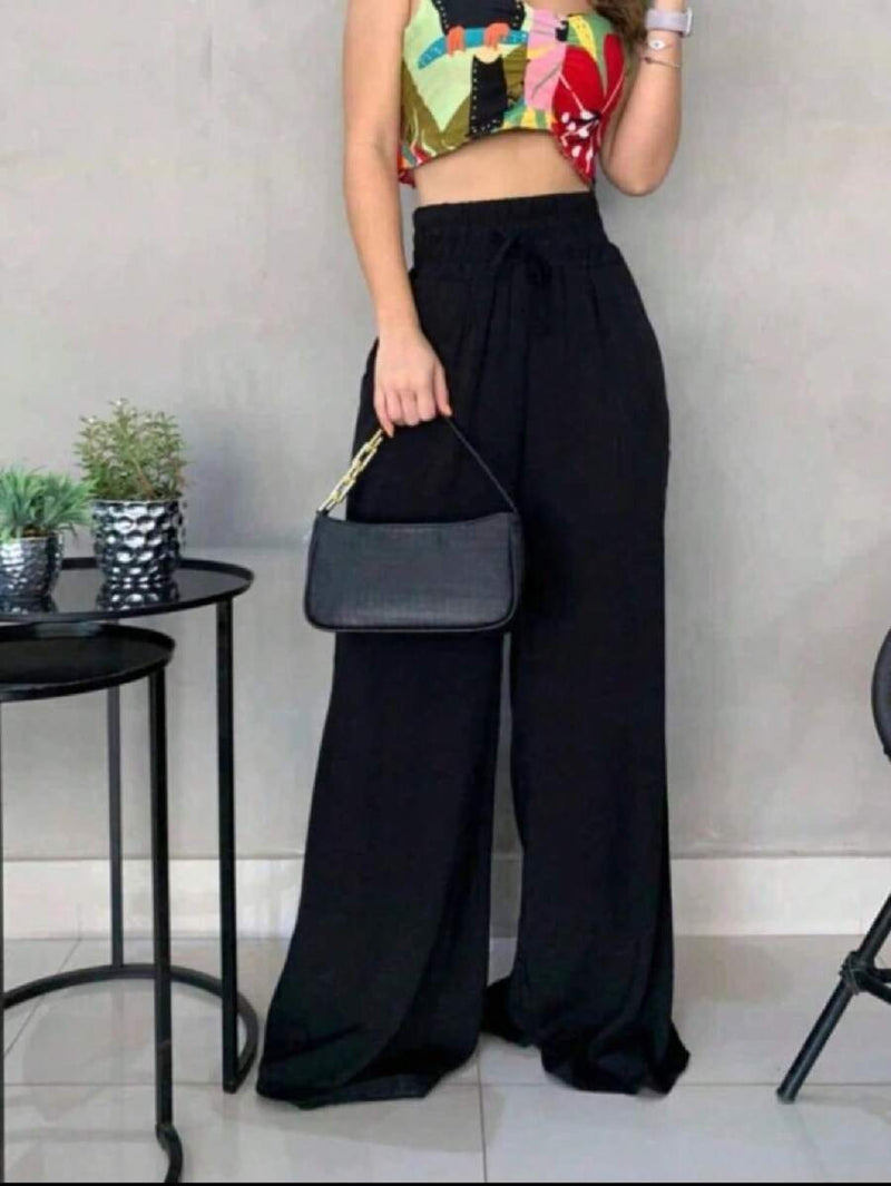 Calça Pantalona Feminina em Duna Cintura Alta