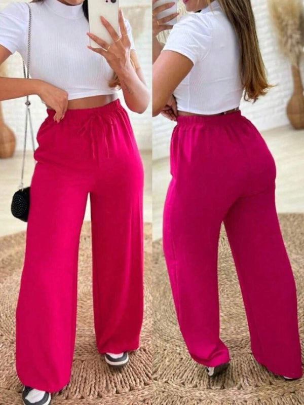 Calça Pantalona Feminina em Duna Cintura Alta
