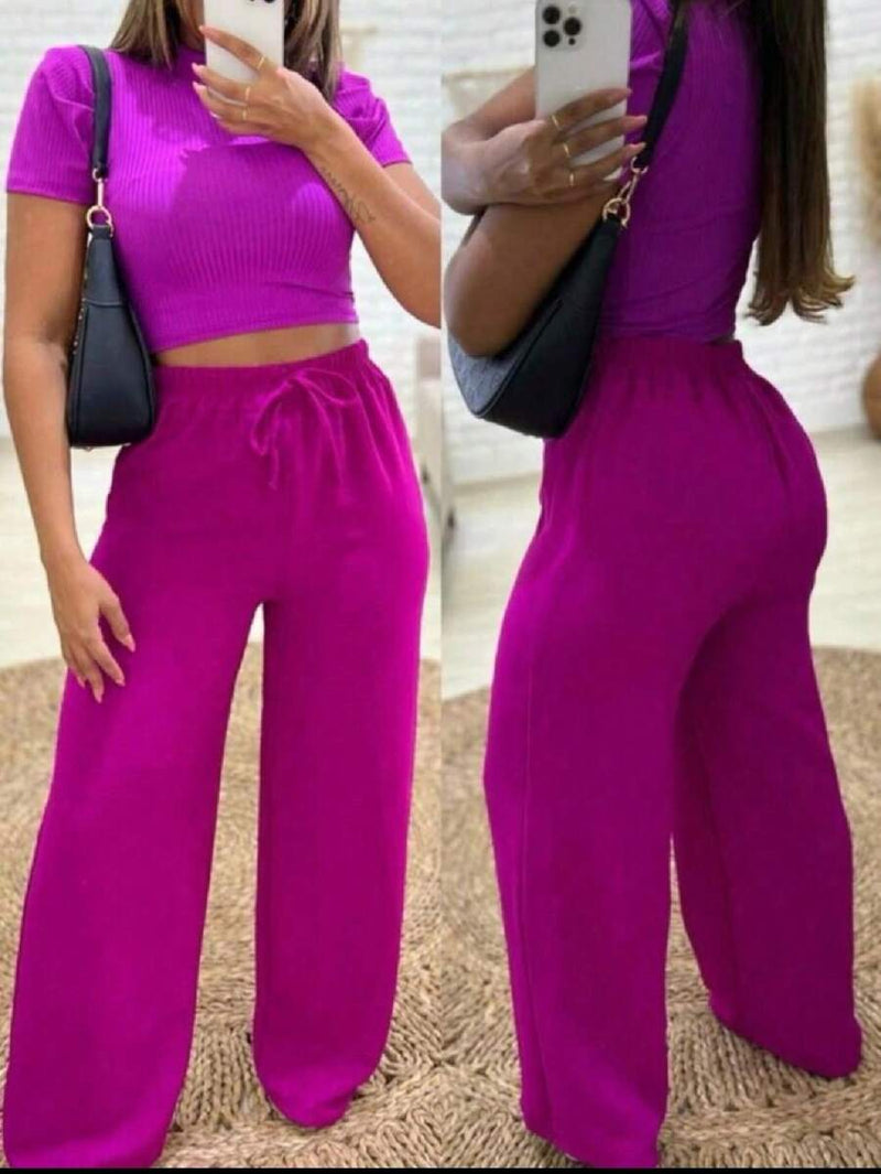 Calça Pantalona Feminina em Duna Cintura Alta