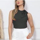 Blusa Regata Feminina Branca em Crepe Gola Alta com Laço Bellizzi 