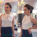 Blusa Regata Feminina Branca em Crepe Gola Alta com Laço Bellizzi 