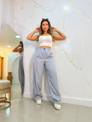 Calça Pantalona Feminina Poliéster Alfaiataria Cintura Alta Bellizzi 