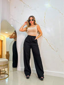 Calça Pantalona Feminina Poliéster Alfaiataria Cintura Alta Bellizzi 