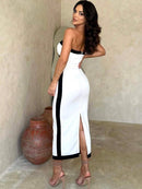 Vestido Feminino Tomara Que Caia Midi Tubinho Bicolor Bellizzi 