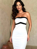 Vestido Feminino Tomara Que Caia Midi Tubinho Bicolor Bellizzi 