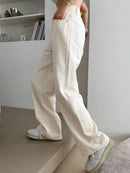 Calça Jeans Feminina Wide Leg Cintura Alta Lavada Bege Bellizzi 