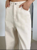 Calça Jeans Feminina Wide Leg Cintura Alta Lavada Bege Bellizzi 