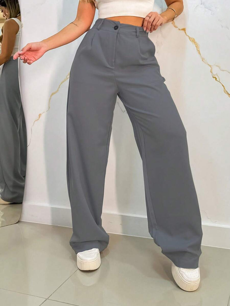 Calça Pantalona Feminina Poliéster Alfaiataria Cintura Alta Bellizzi 