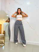 Calça Pantalona Feminina Poliéster Alfaiataria Cintura Alta Bellizzi 