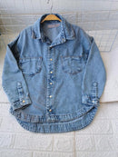 Jaqueta Jeans Feminina de Algodão Ombro Caído Casual Bellizzi 