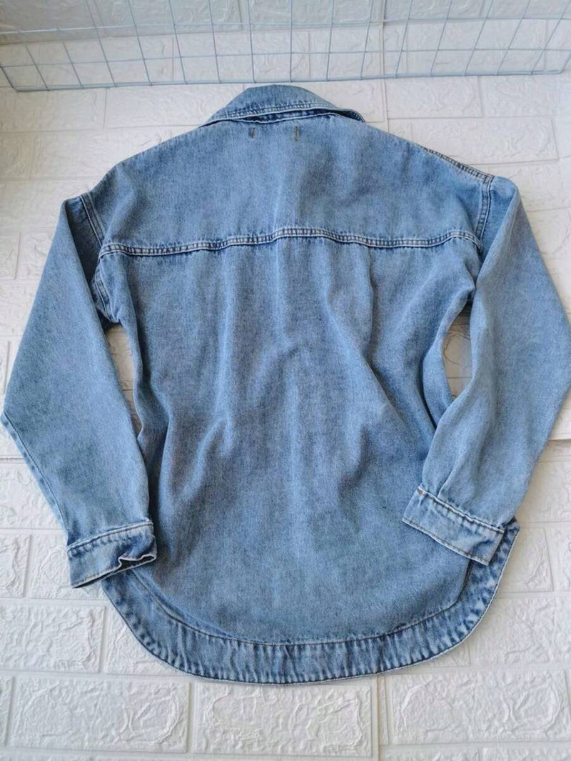 Jaqueta Jeans Feminina de Algodão Ombro Caído Casual Bellizzi 