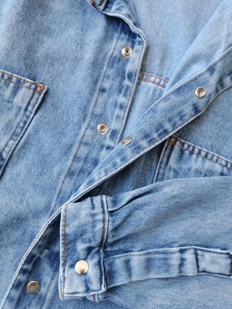 Jaqueta Jeans Feminina de Algodão Ombro Caído Casual Bellizzi 