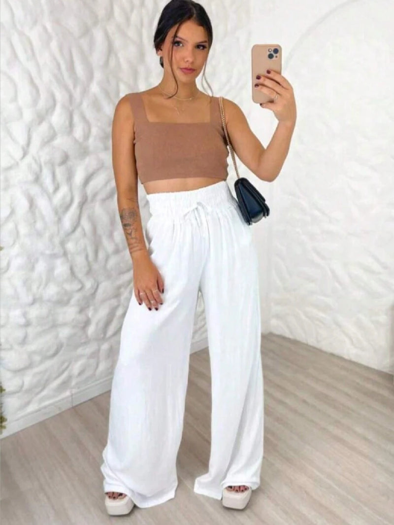 Calça Pantalona Feminina em Duna Cintura Alta