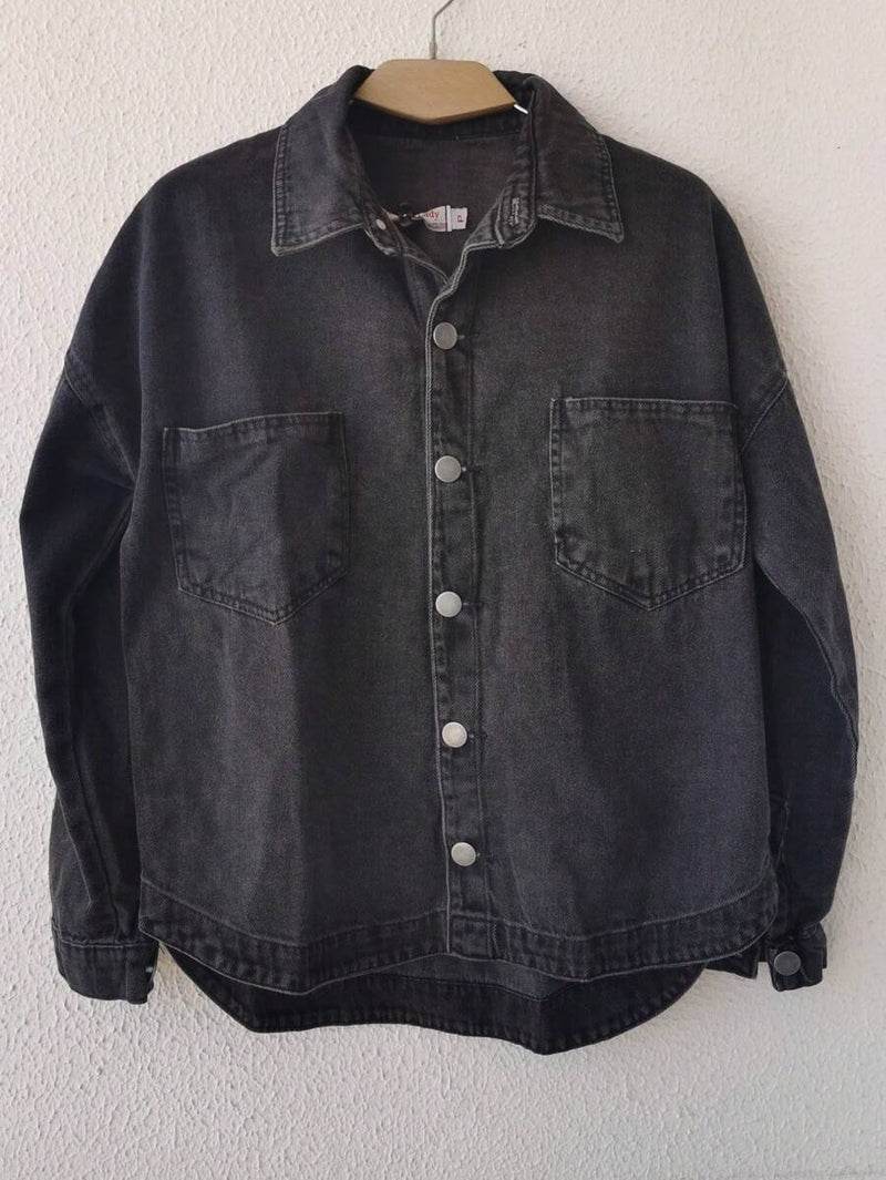 Jaqueta Jeans Feminina de Algodão Ombro Caído Casual Bellizzi 