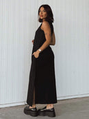 Vestido Longo Feminino Algodão Decote Cavado Elegante Bellizzi 