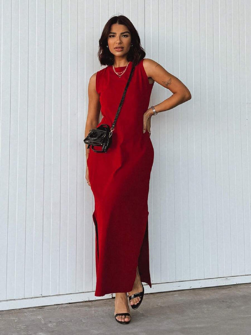 Vestido Longo Feminino Algodão Decote Cavado Elegante Bellizzi 