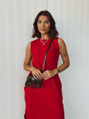 Vestido Longo Feminino Algodão Decote Cavado Elegante Bellizzi 