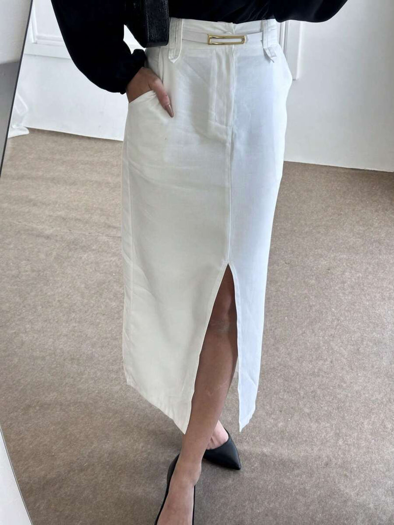 Saia Midi Com Cinto Fenda Cintura Alta Bellizzi 