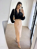 Saia Midi Com Cinto Fenda Cintura Alta Bellizzi 