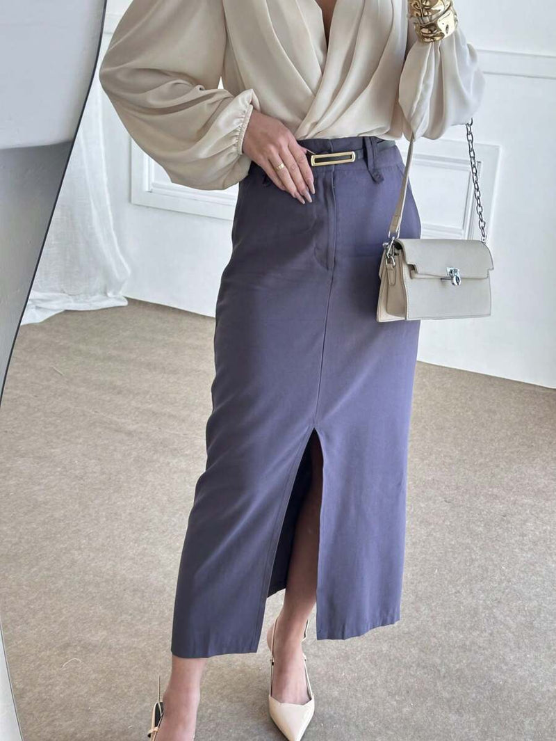 Saia Midi Com Cinto Fenda Cintura Alta Bellizzi 