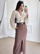 Saia Midi Com Cinto Fenda Cintura Alta Bellizzi 