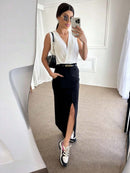 Saia Midi Com Cinto Fenda Cintura Alta Bellizzi 