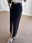 Saia Midi Com Cinto Fenda Cintura Alta Bellizzi 