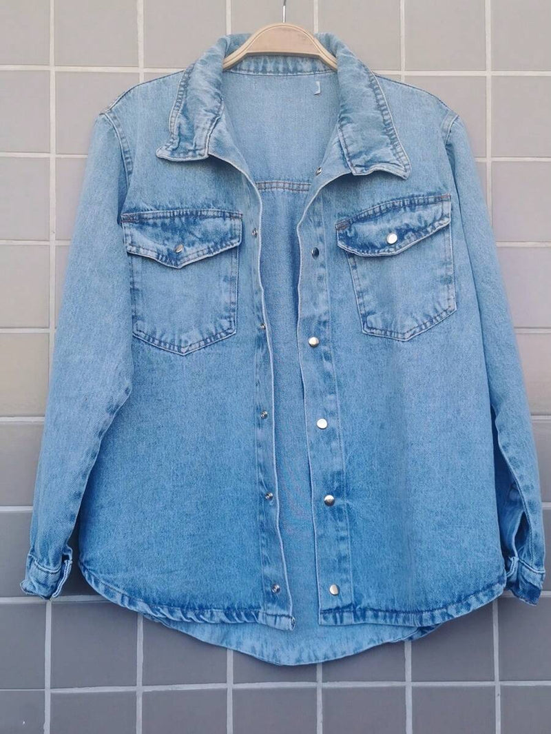 Jaqueta Jeans Feminina de Algodão Ombro Caído Casual Bellizzi 