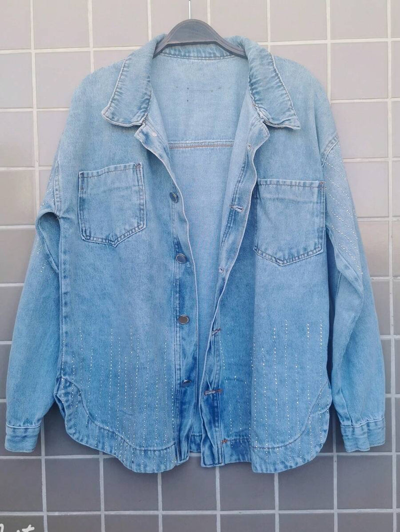 Jaqueta Jeans Feminina de Algodão Ombro Caído Casual Bellizzi 