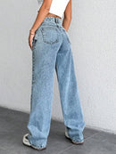 Calça Jeans Feminina Marmorizada 100% Algodão Wide Leg Bellizzi 