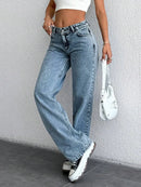 Calça Jeans Feminina Marmorizada 100% Algodão Wide Leg Bellizzi 