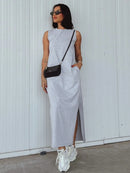 Vestido Longo Feminino Algodão Decote Cavado Elegante Bellizzi 