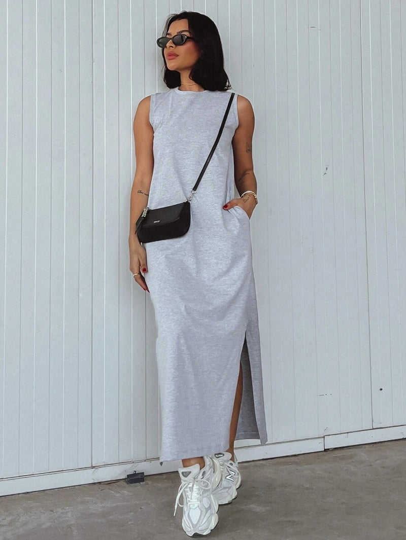 Vestido Longo Feminino Algodão Decote Cavado Elegante Bellizzi 