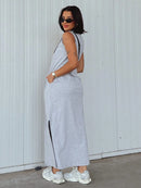 Vestido Longo Feminino Algodão Decote Cavado Elegante Bellizzi 