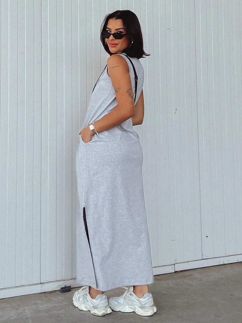 Vestido Longo Feminino Algodão Decote Cavado Elegante Bellizzi 