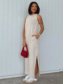 Vestido Longo Feminino Algodão Decote Cavado Elegante Bellizzi 