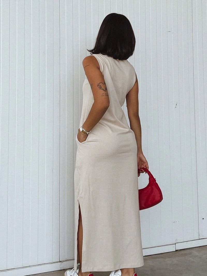 Vestido Longo Feminino Algodão Decote Cavado Elegante Bellizzi 